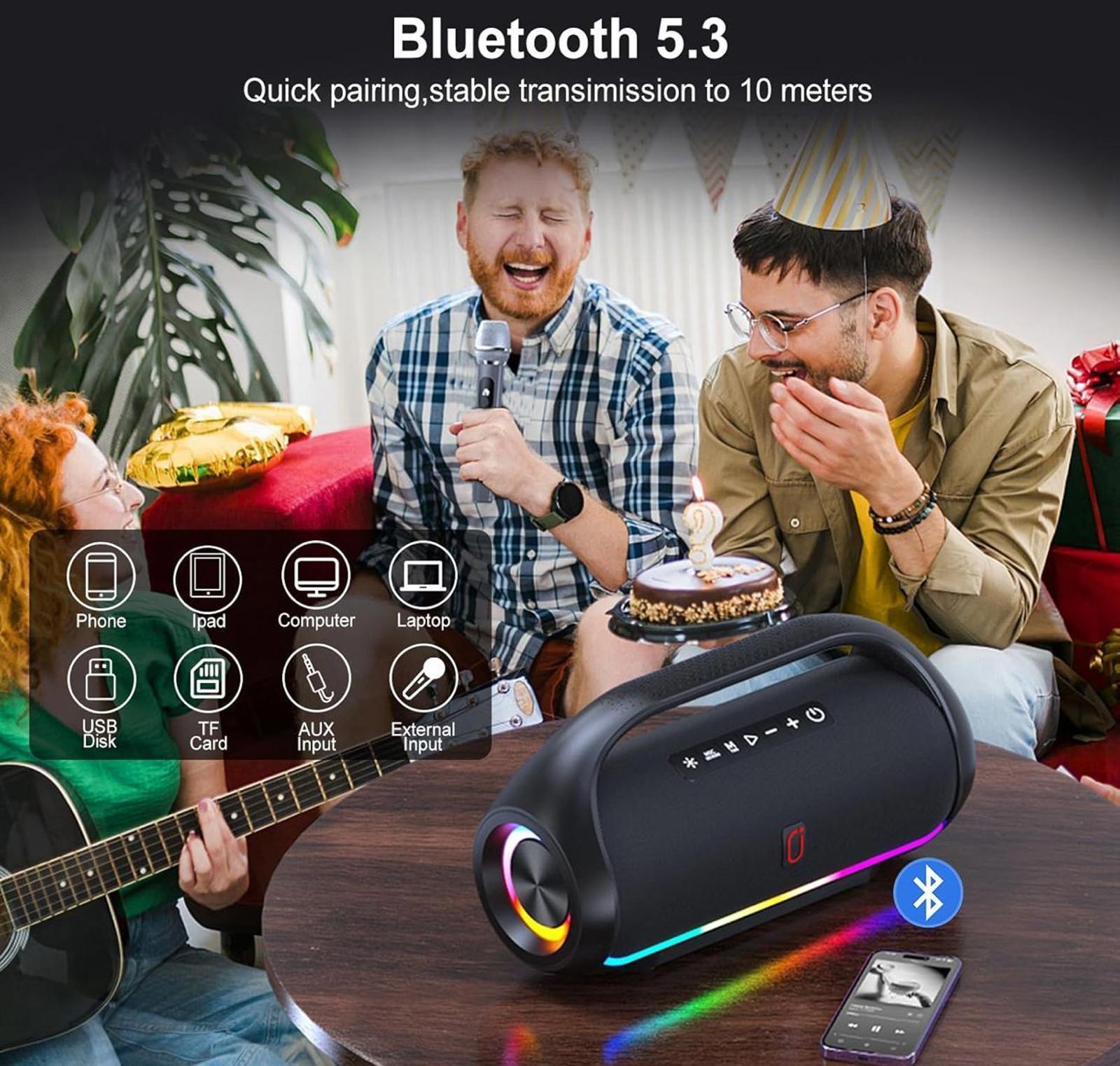 (MSRP $79.99) D20 IPX5 Waterproof Bluetooth Speaker 120W Peak, LED Lights & TWS