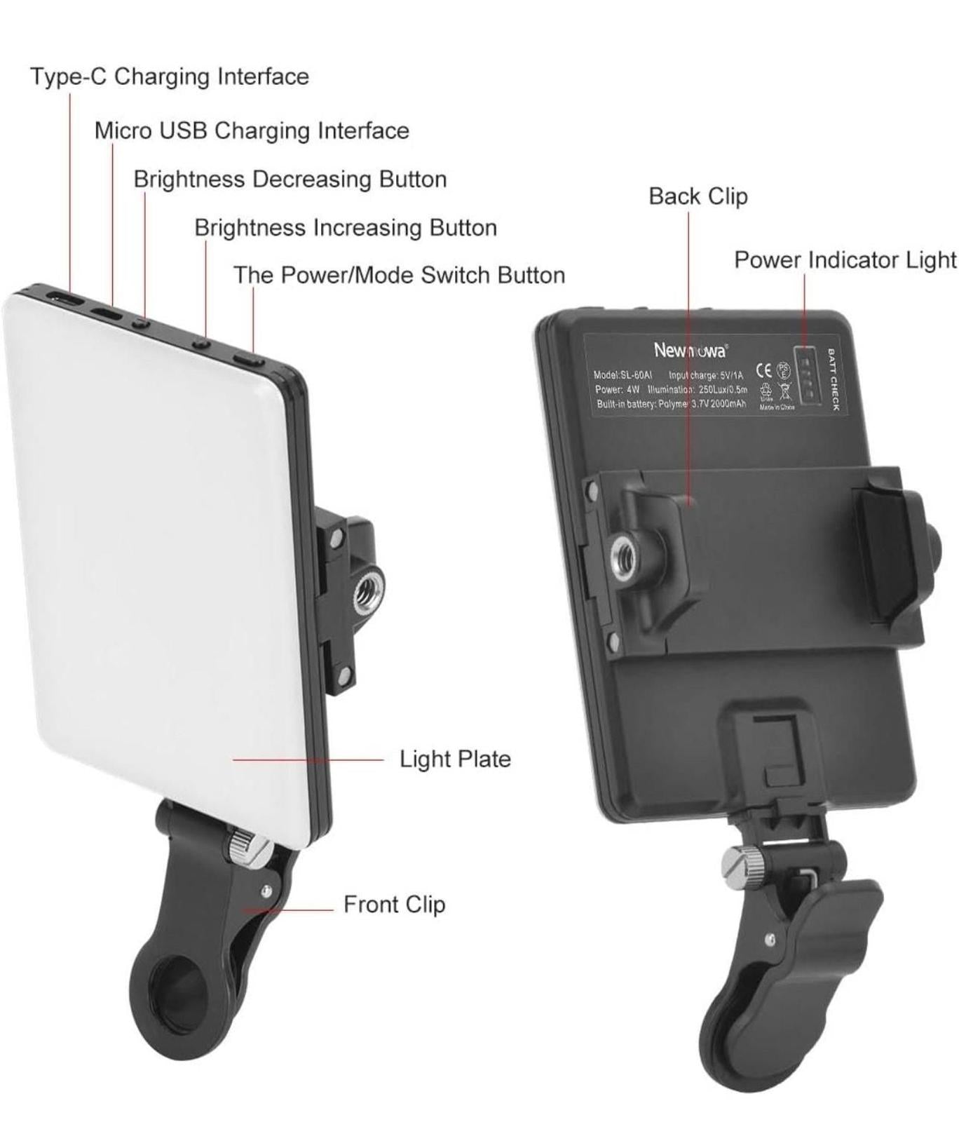 (MSRP $29.99) Newmowa 60-LED Rechargeable Clip-On Video Conference Light