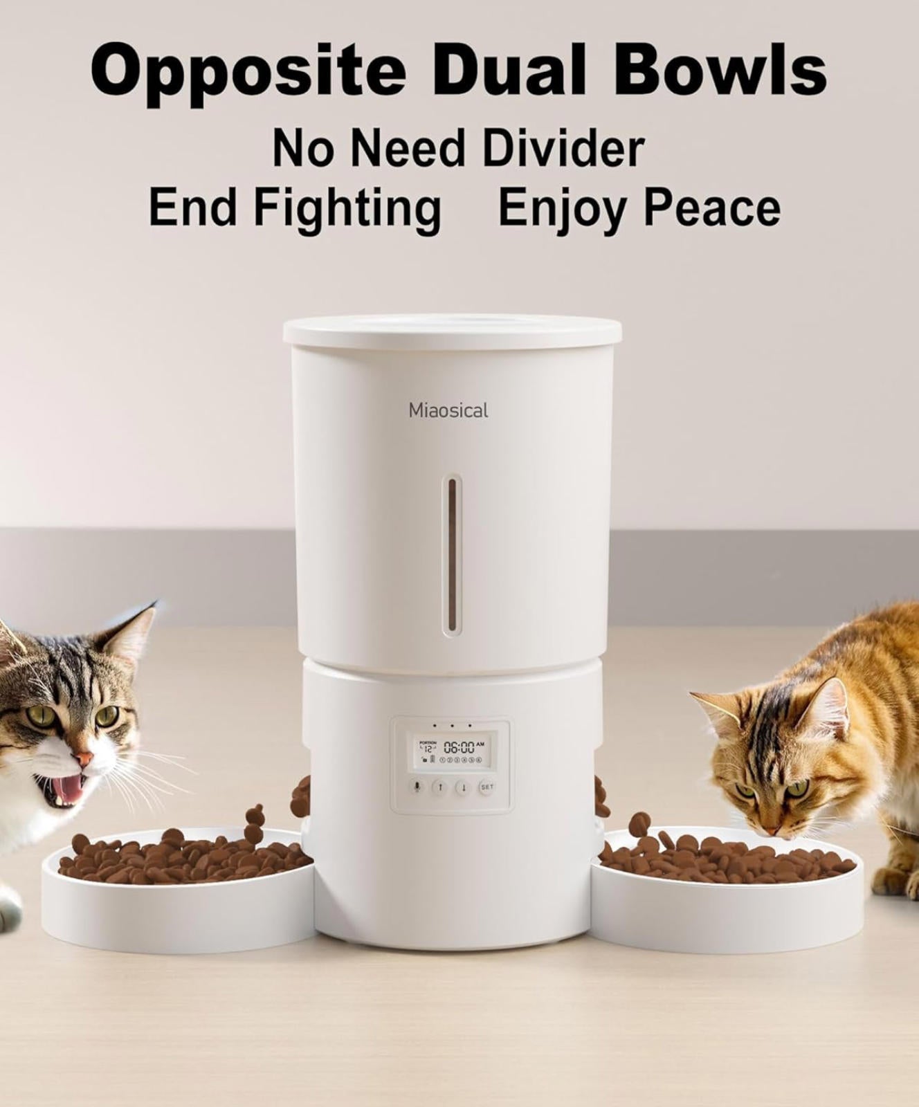 (MSRP $49.99) Dual Pet Feeder–4.2L, 6 Meals/Day,Voice Record,USB & Battery Power