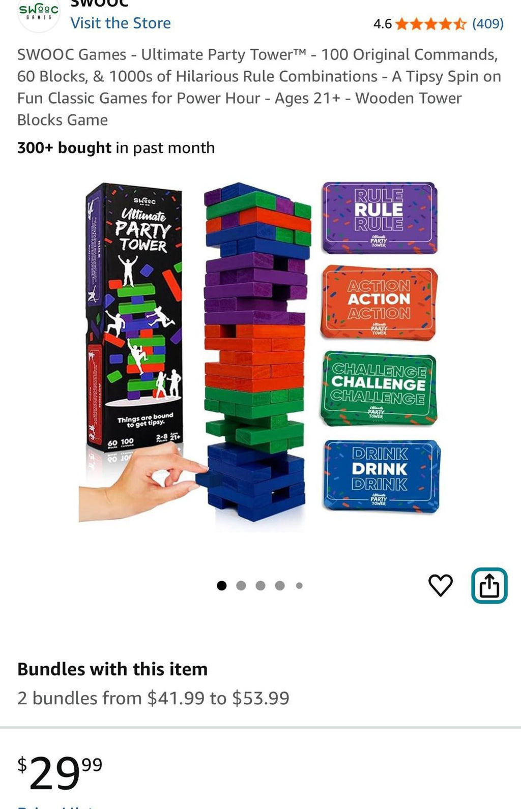 (NEW, MSRP $29.99) Ultimate Party Tower Game – 60 Blocks, 100 Commands