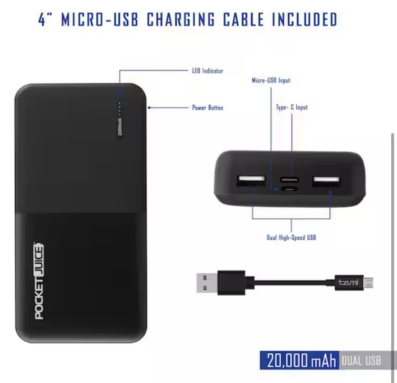 (NEW MSRP $30 ) PocketJuice Hyper Charge 20000 MAh Portable Charger Power Bank