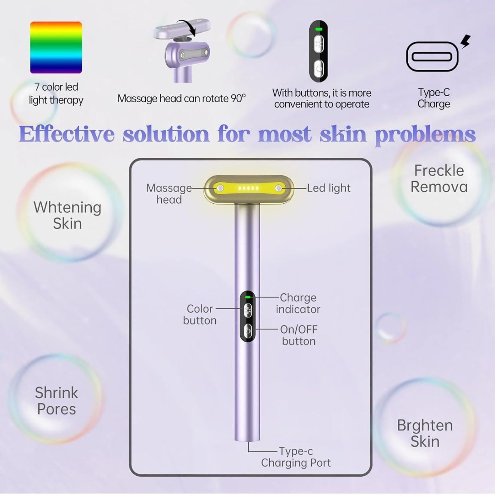 (NEW MSRP $26.59) Fxtiaa 7-in-1 LED Red Light Therapy Wand for Face & Neck