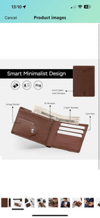 (New) Vegan Leather Brown Wallet Slim Bifold Front Pocket with Airtag Pouch