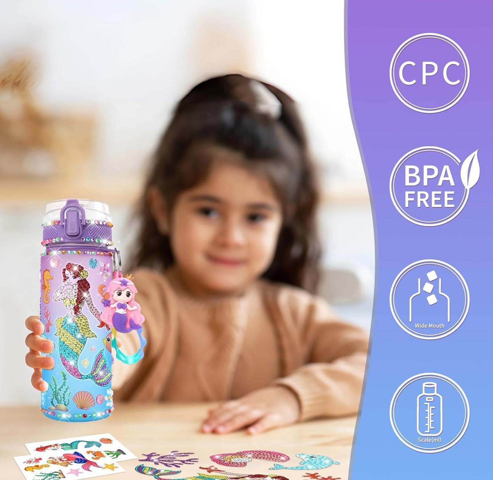(NEW MSRP $18.99) Mermaid Water Bottle DIY Decorating Kit for Girls (15-Piece)