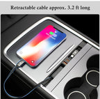 (MSRP $39.95) USB Hub Charger: Tesla Model Y & 3. Retractable 27W Type-C Cables