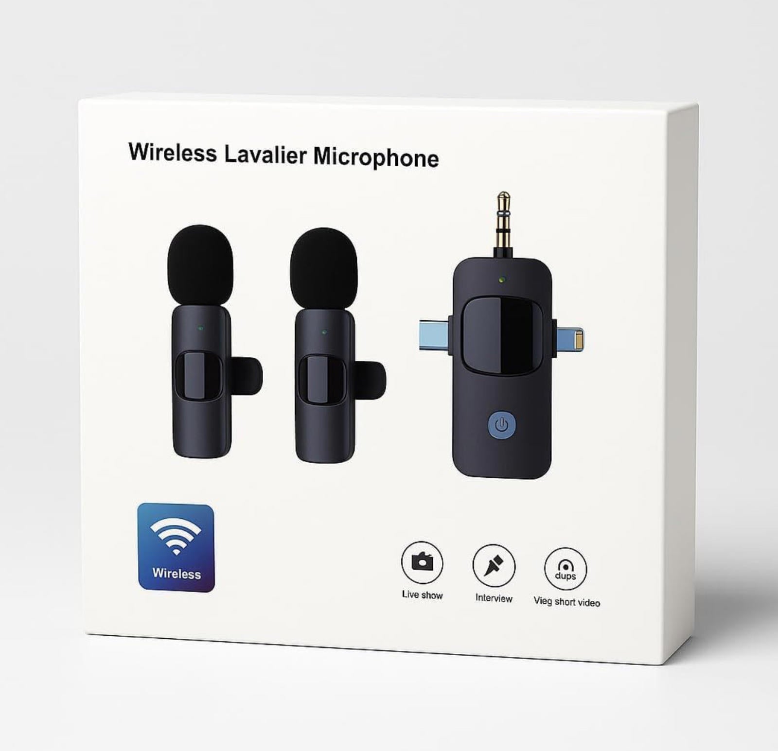 (MSRP $34.99) Dual Wireless Lavalier Mic Set w/ 3-in-1 Receiver. iPhone, Android