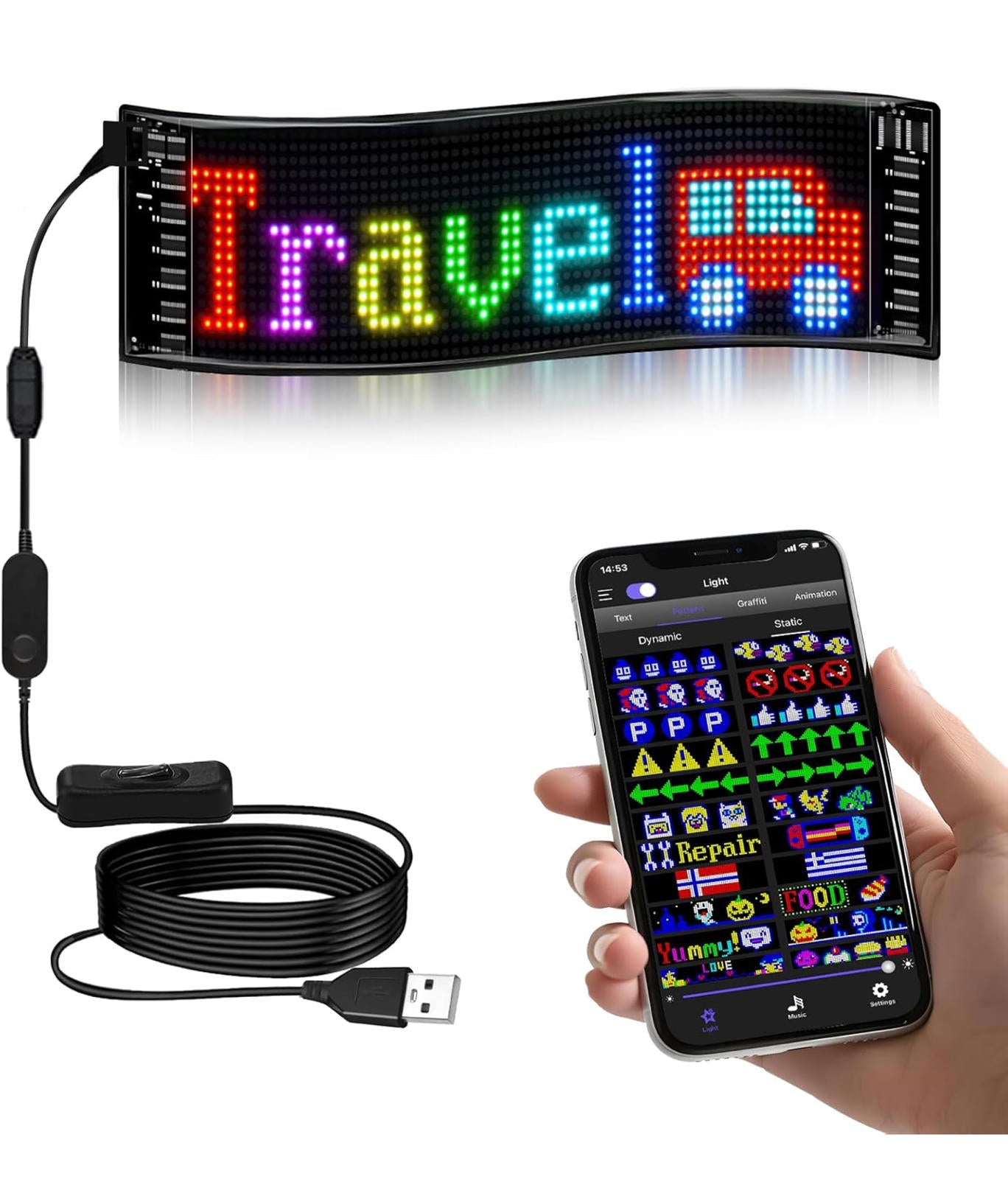 (NEW MSRP $39.99) Programmable LED Sign – Flexible, Bluetooth App, Animated 🚗💬