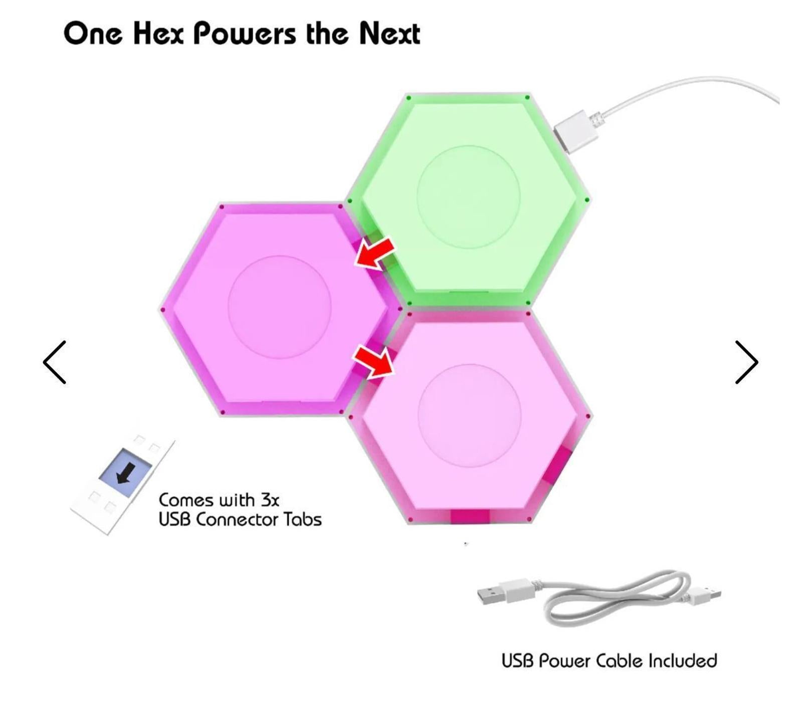 (NEW, $39.95) 3 AuraLED Hex Lights with touch & remote, for bedroom, den, gaming