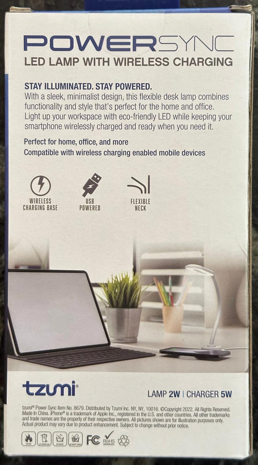 (NEW, MSRP $20) Tzumi LED Lamp with wireless phone charging