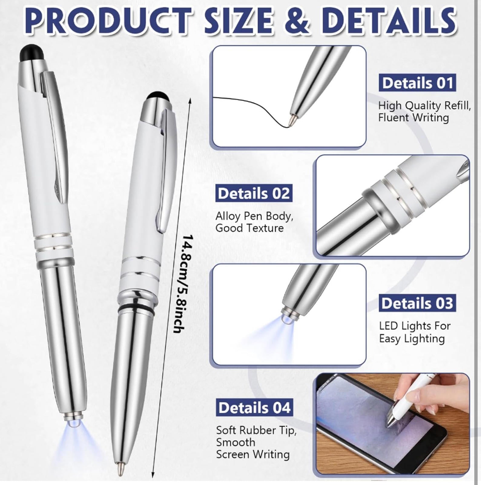 (MSRP $21.99) Zonon 15-Pack LED Ballpoint Pens with Stylus Tip & Flashlight
