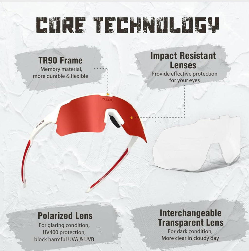 (MSRP $24.99) OUWOR Polarized Cycling Glasses UV400, unisex, Clear & Smoke Lens