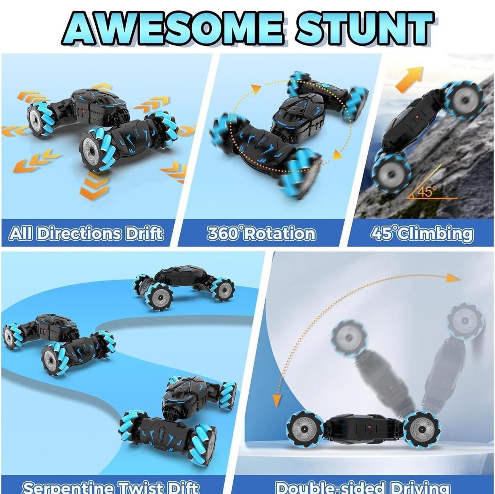 (MSRP $54.99) Gesture RC Stunt Car – 2.4 GHz 4WD, 360° Spins, Lights & Music