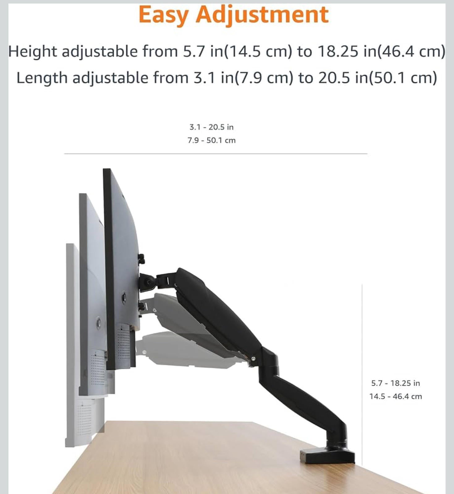 (MSRP $39.99) Amazon Basics Gas Spring Single Monitor Arm Fits up to 27” Screens