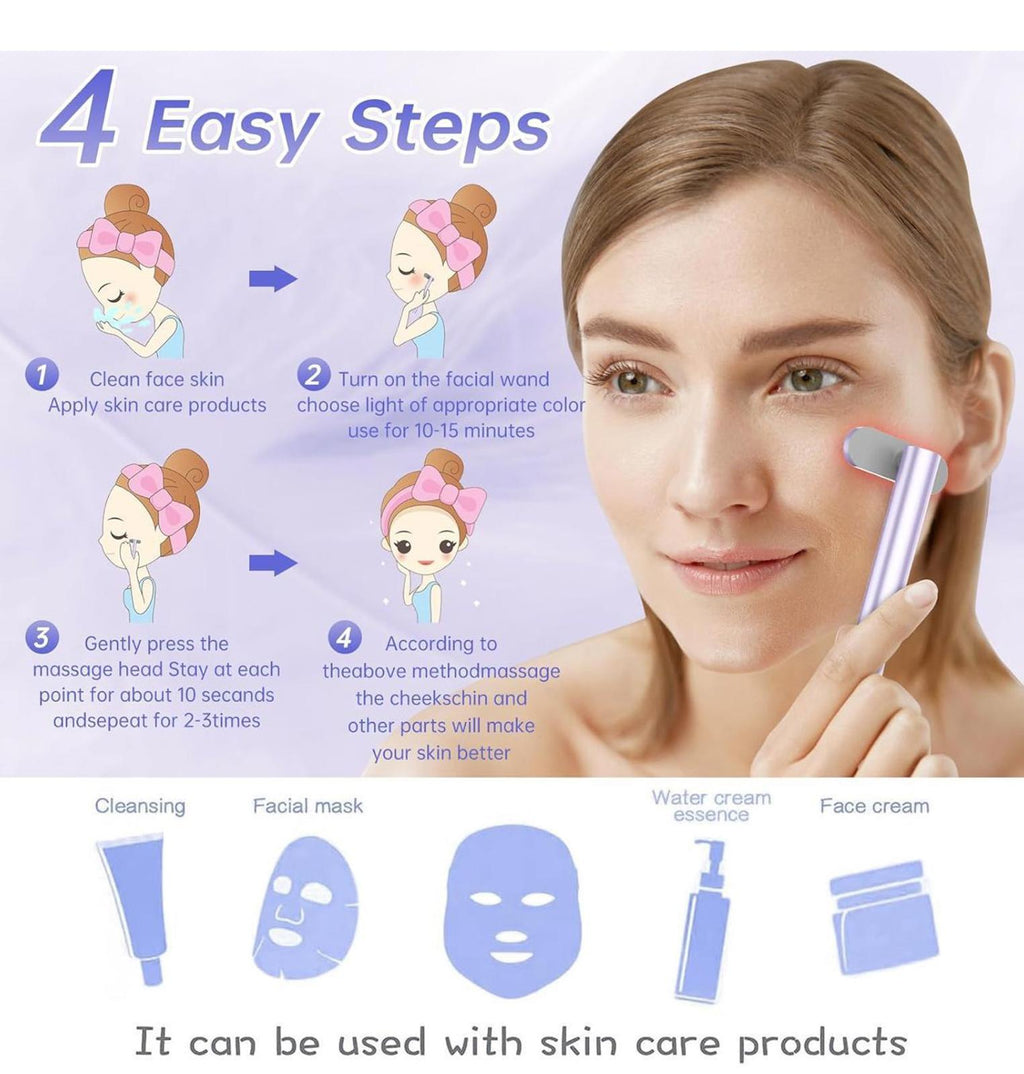 (NEW MSRP $26.59) Fxtiaa 7-in-1 LED Red Light Therapy Wand for Face & Neck