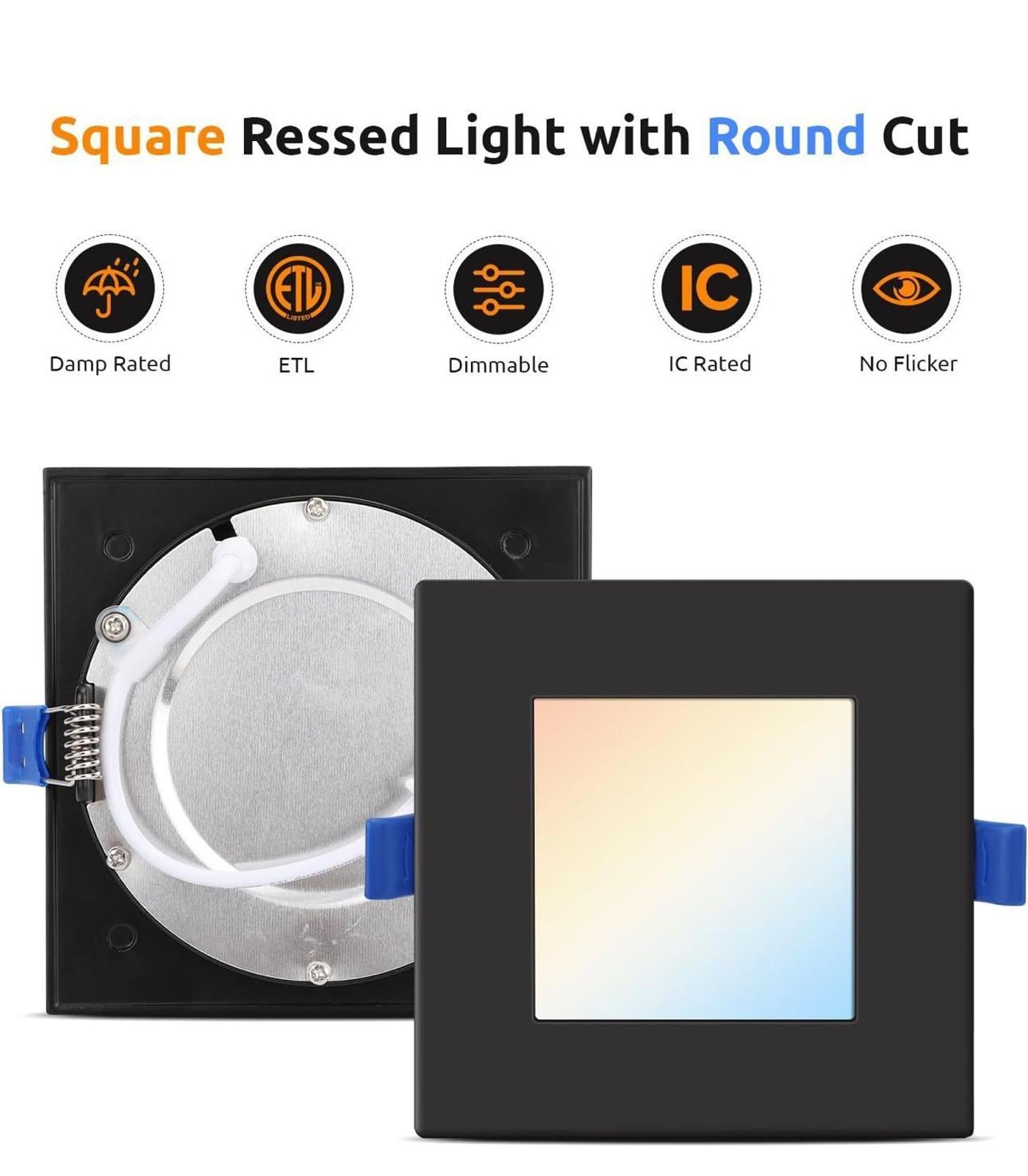(NEW $149.99) 12-Pack 6″ Square 5CCT Ultra-Thin Dimmable LED Recessed Lights