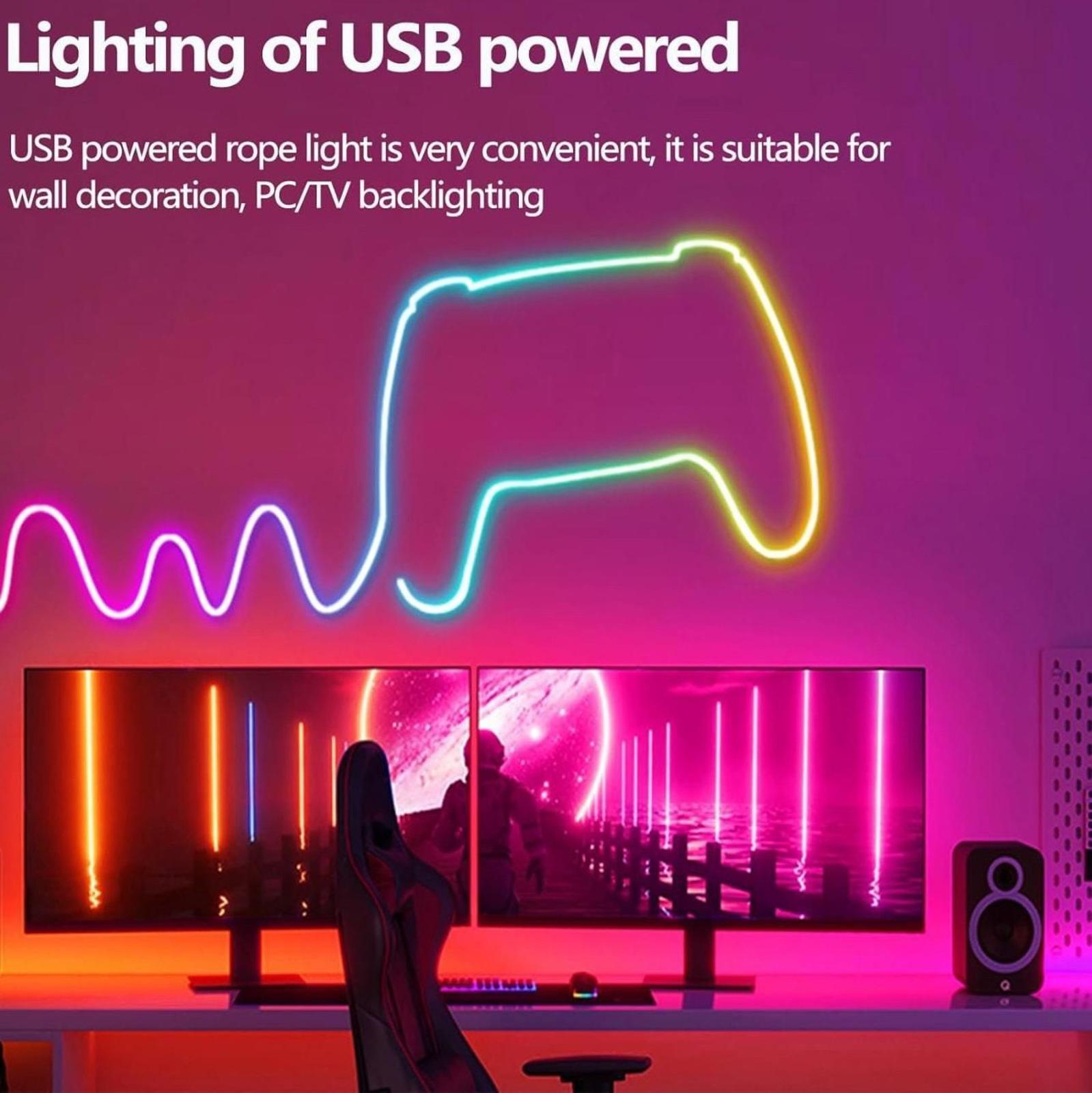 (MSRP $29.99) RGB+IC Neon Rope Lights – 6.6 ft USB-Powered Flexible LED Strip