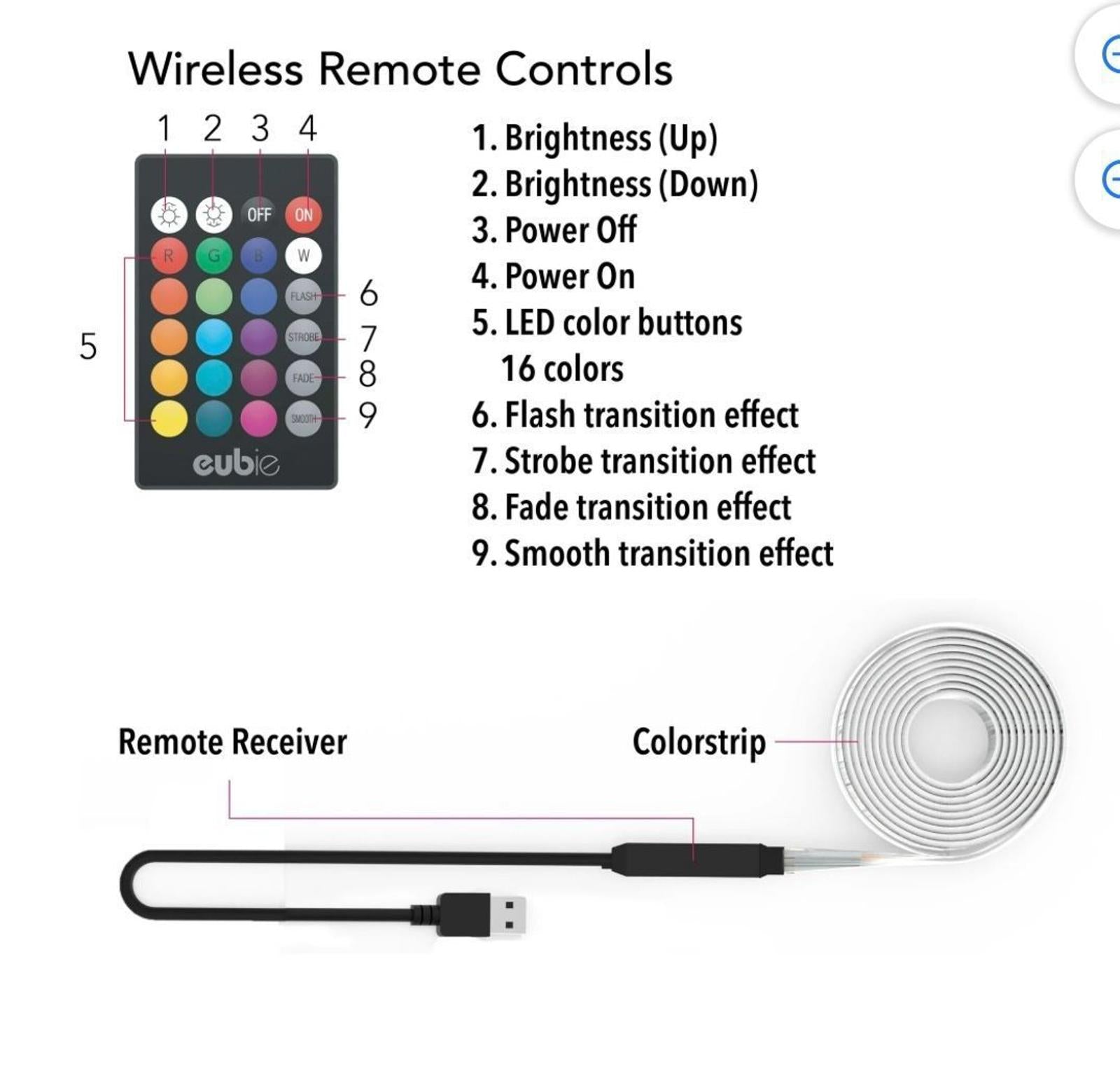 (NEW) Eubie Colorstrip LED Lights, 10 ft USB-Powered and Remote