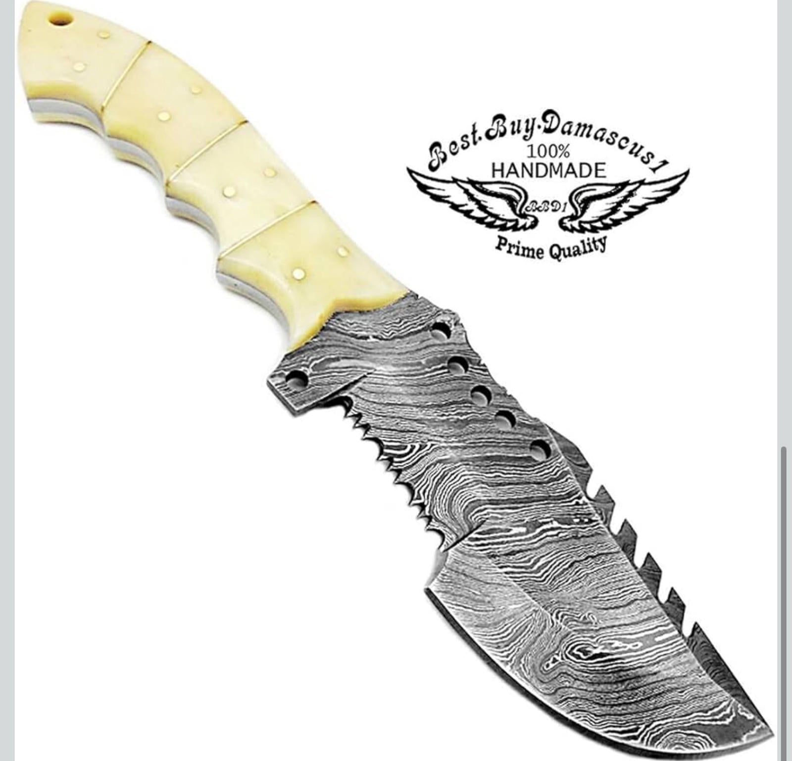 (NEW MSRP $69.99) 9.5” Camel Bone Damascus Tracker Knife– Handmade Outdoor Blade