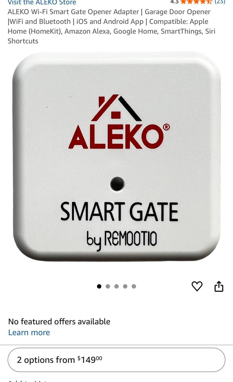 (New MSRP $149.99) Wi-Fi / Bluetooth Smart Gate and Garage Door Opener Adapter