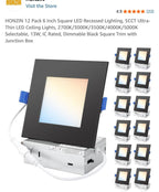 (NEW $149.99) 12-Pack 6″ Square 5CCT Ultra-Thin Dimmable LED Recessed Lights