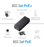 (MSRP $29.99) 30W Gigabit PoE Injector Adapter, 10/100/1000Mbps, IEEE 802.3af/at
