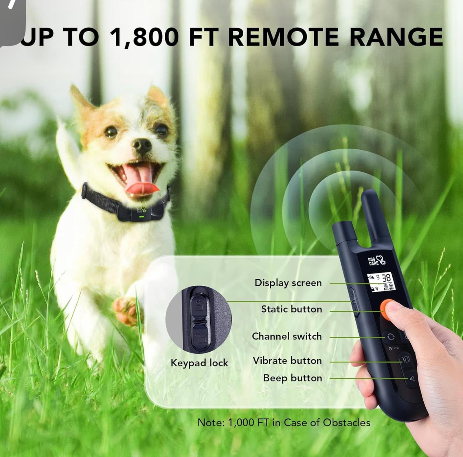 (NEW MSRP $29.99) Dog Training Collar – 1800 ft Remote, 5 Modes, IP67 Waterproof