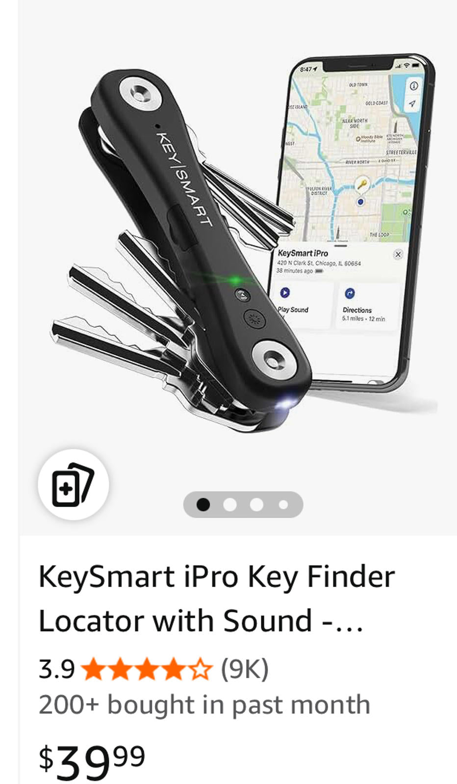 (MSRP $39.99) KeySmart iPro Smart Key Organizer with Apple Find My & LED Light