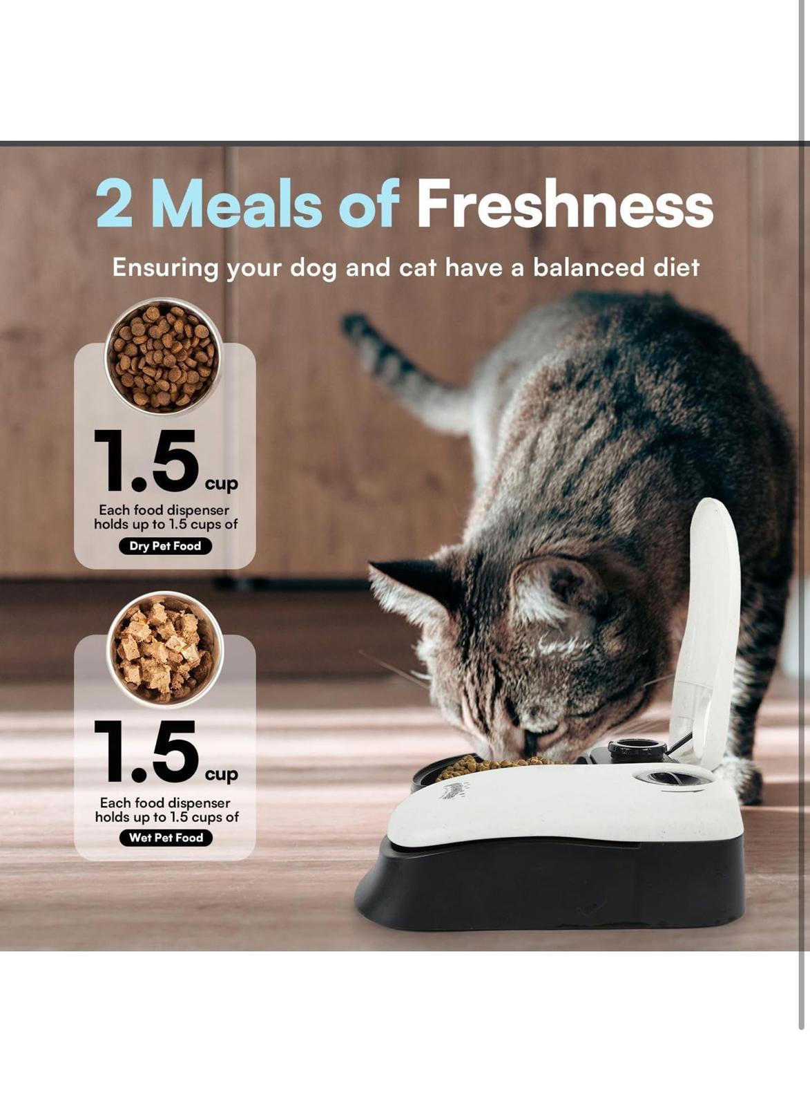 (NEW MSRP $24.99) Pawise 2 meal, 48 hour, automatic pet feeder with chiller mats