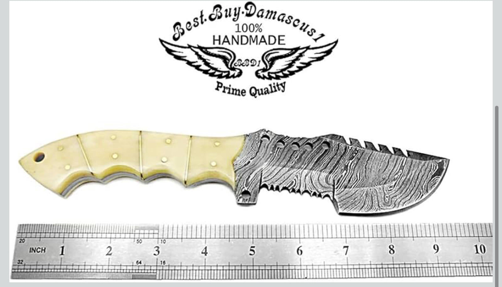 (NEW MSRP $69.99) 9.5” Camel Bone Damascus Tracker Knife– Handmade Outdoor Blade
