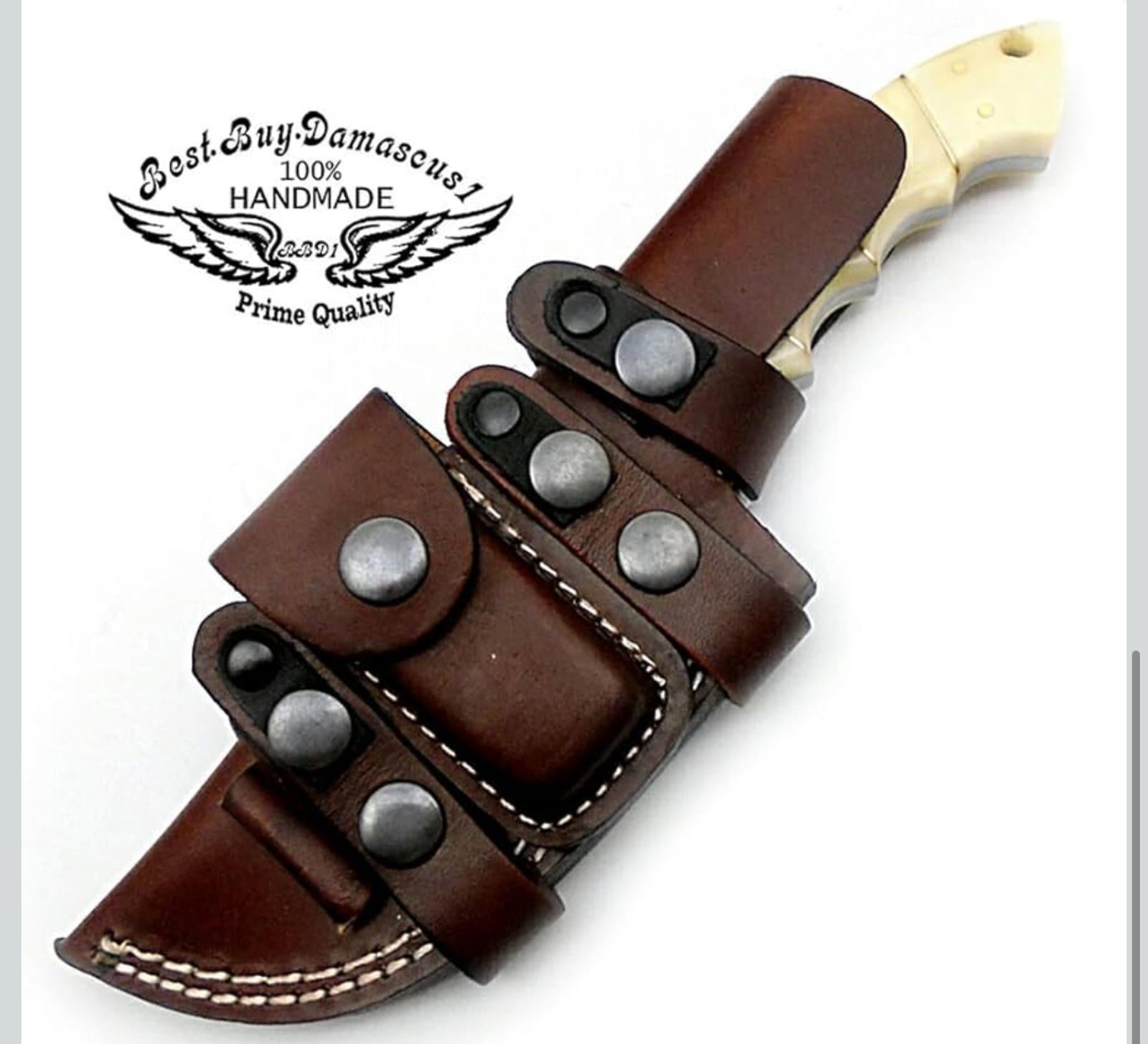 (NEW MSRP $69.99) 9.5” Camel Bone Damascus Tracker Knife– Handmade Outdoor Blade