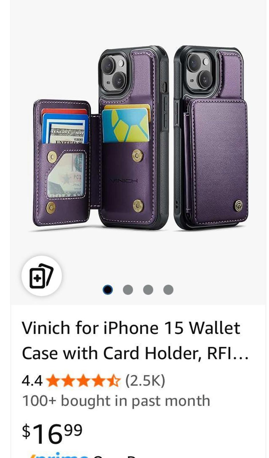 (NEW, MSRP $16.99) iPhone 15 Wallet Case with Card Holder, RFID Block, Kickstand