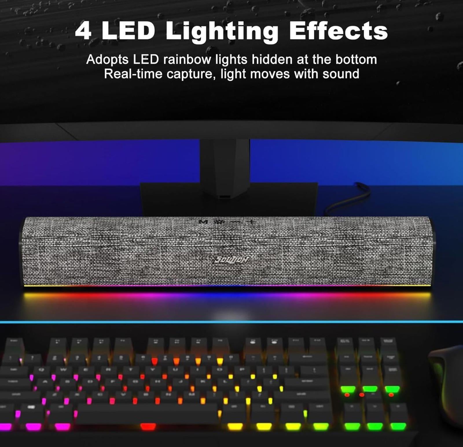 (NEW, MSRP $28.99) R100 Bluetooth Computer Speakers with Dynamic LED Light