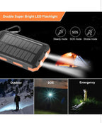(NEW $30) Solar Power Bank 20000mAh Phone Charger Waterproof Battery Pack