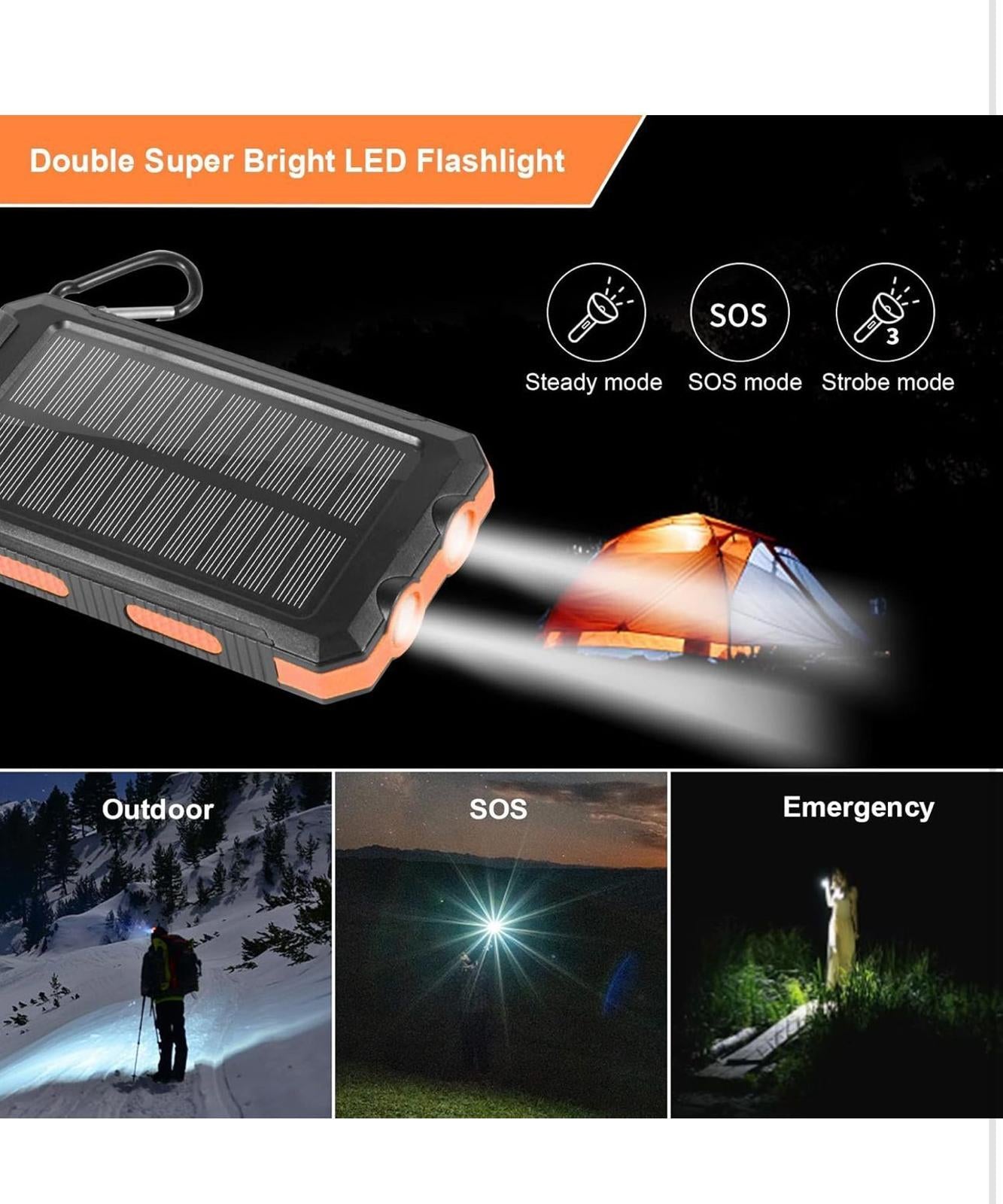 (NEW $30) Solar Power Bank 20000mAh Phone Charger Waterproof Battery Pack