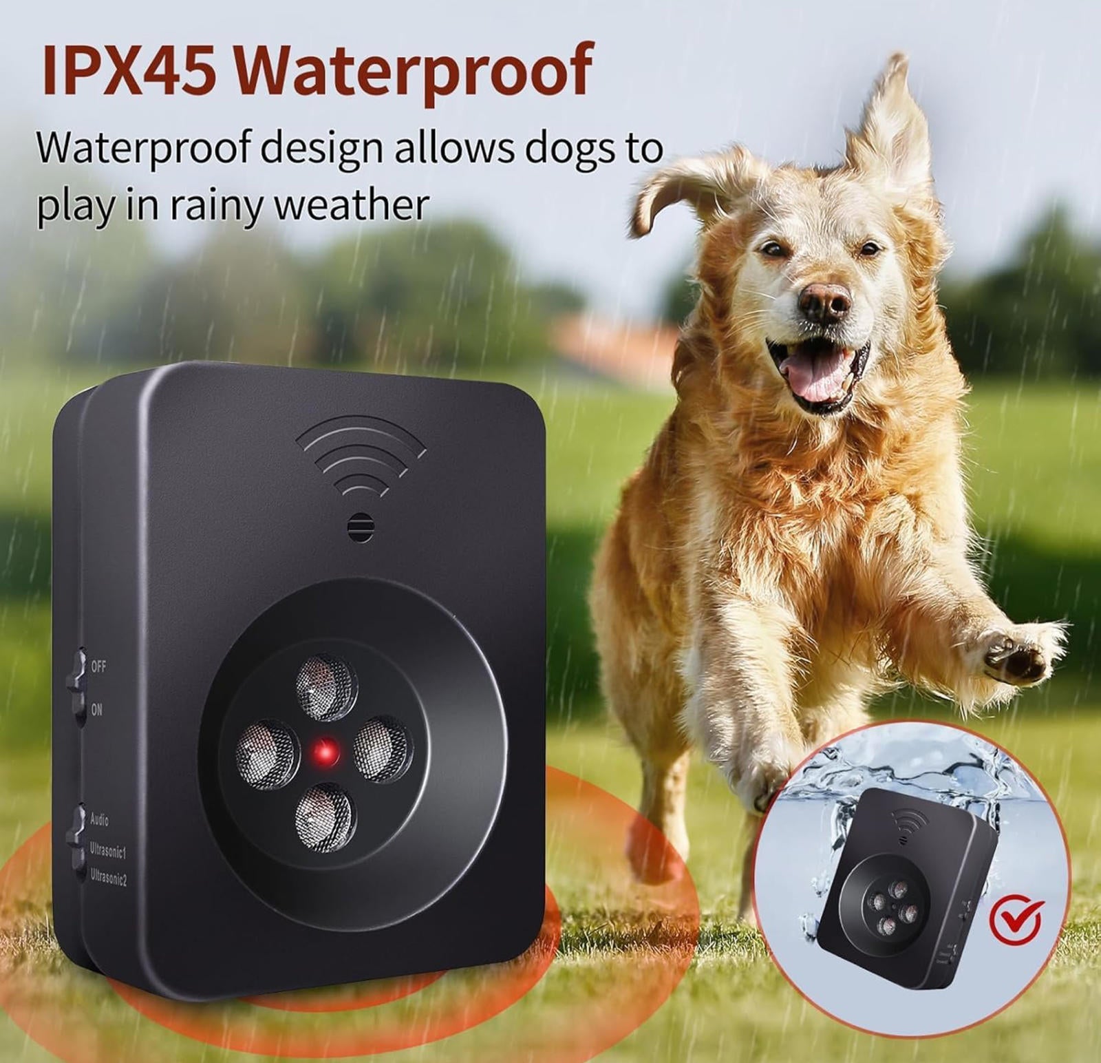 (NEW MSRP $35.99) Ultrasonic Dog Bark Deterrent Device–2 Modes, IPX4 Splashproof