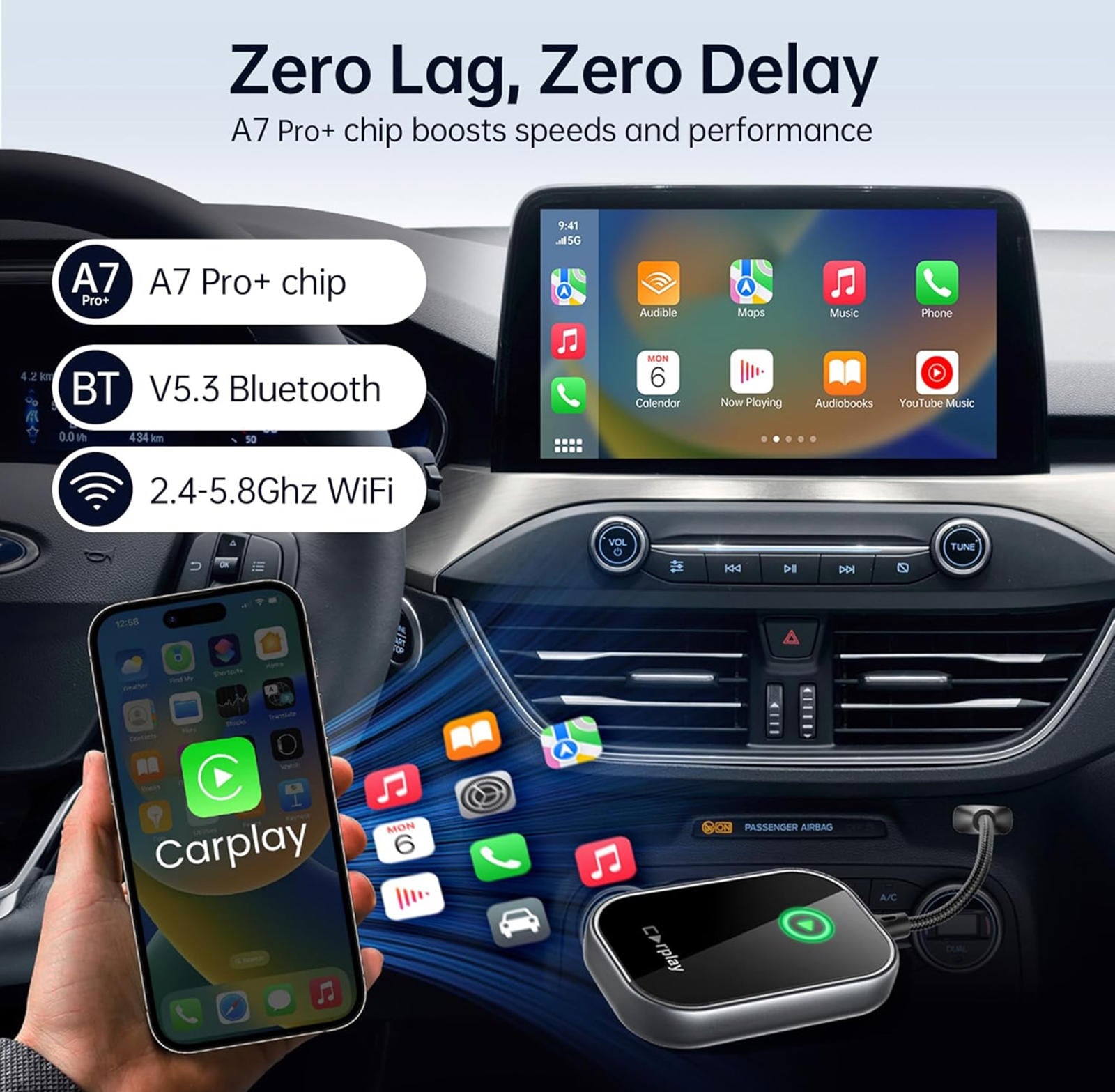 (MSRP $49.99) Wireless CarPlay Adapter – Plug & Play, Zero Latency