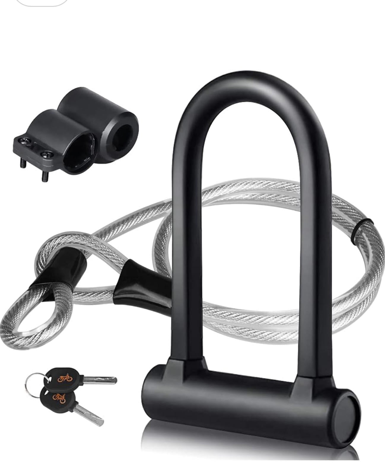(NEW MSRP $29.99)  Heavy‑Duty Bike U‑Lock with 4′ Flex Cable & Mounting Bracket