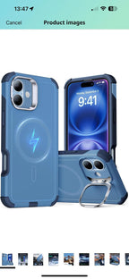 (open box) ESR iPhone 16 Blue Case with Stand, 23FT Military-Grade Protection