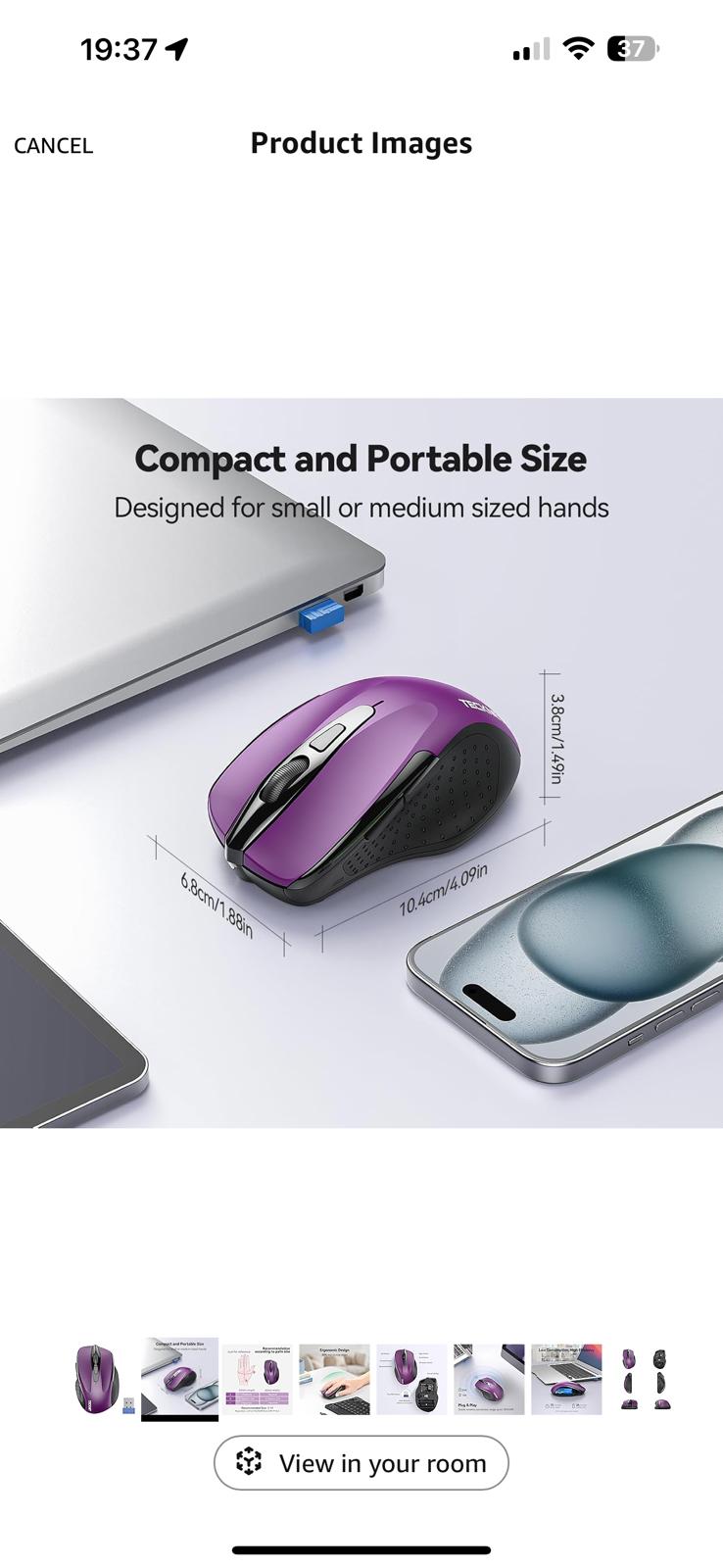 (MSRP $16.98) TECKNET Ergonomic Wireless Mouse – 2.4 GHz, 2600 DPI, 6 Buttons