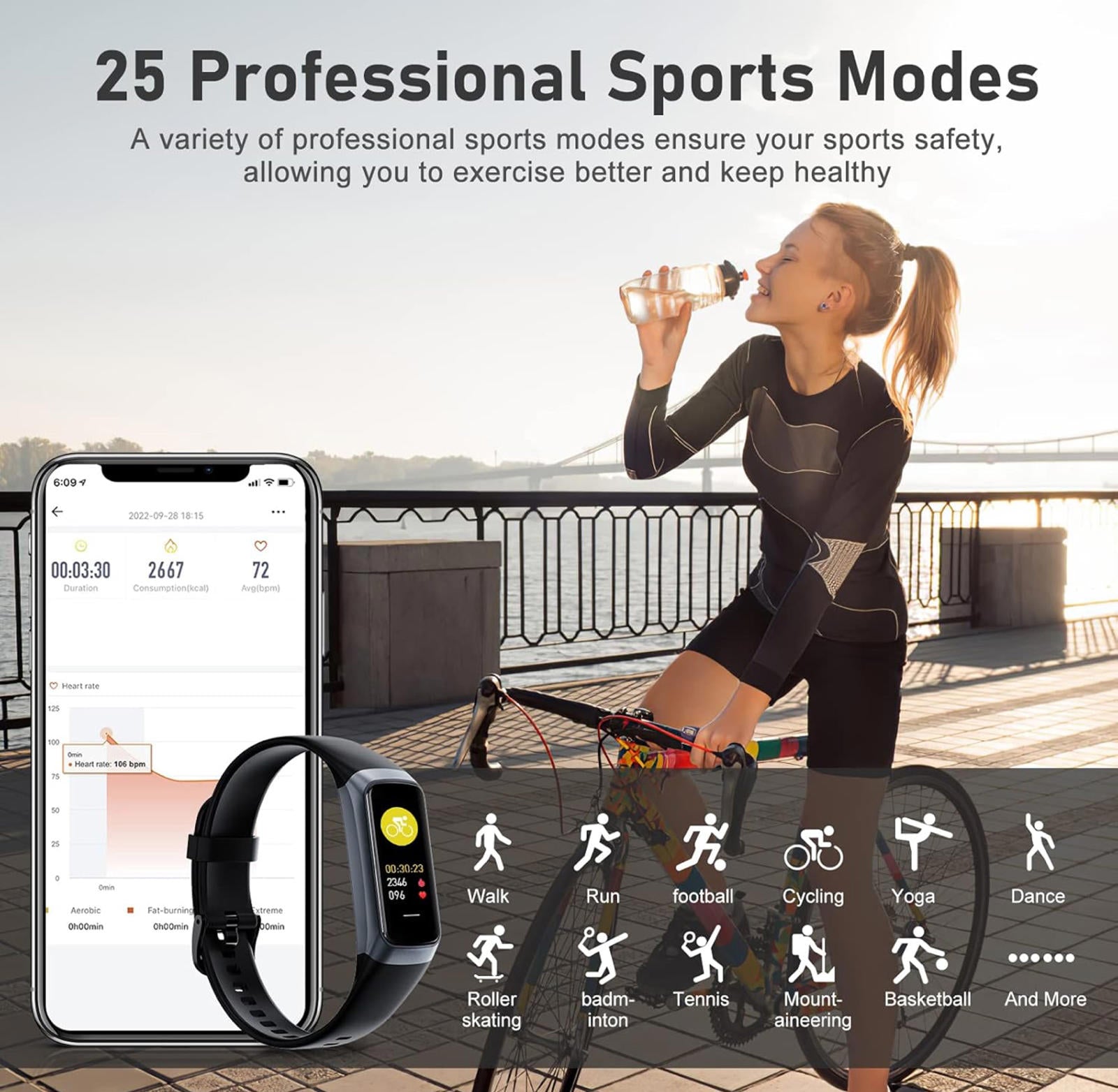 (MSRP $29.99) Fitness Tracker with 1.10″ AMOLED Touch Screen, 25 Sport Modes