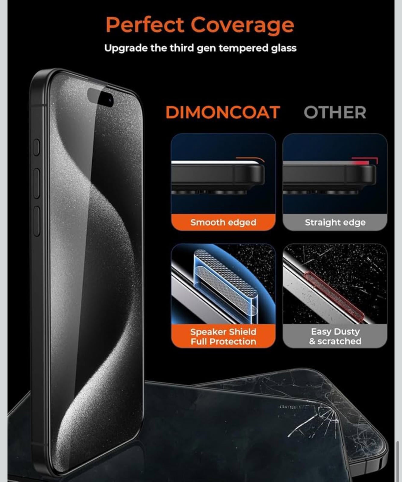 (NEW MSRP $26.99) DIMONCOAT 4‑Pack iPhone 15 Pro Max Privacy Screen Protectors