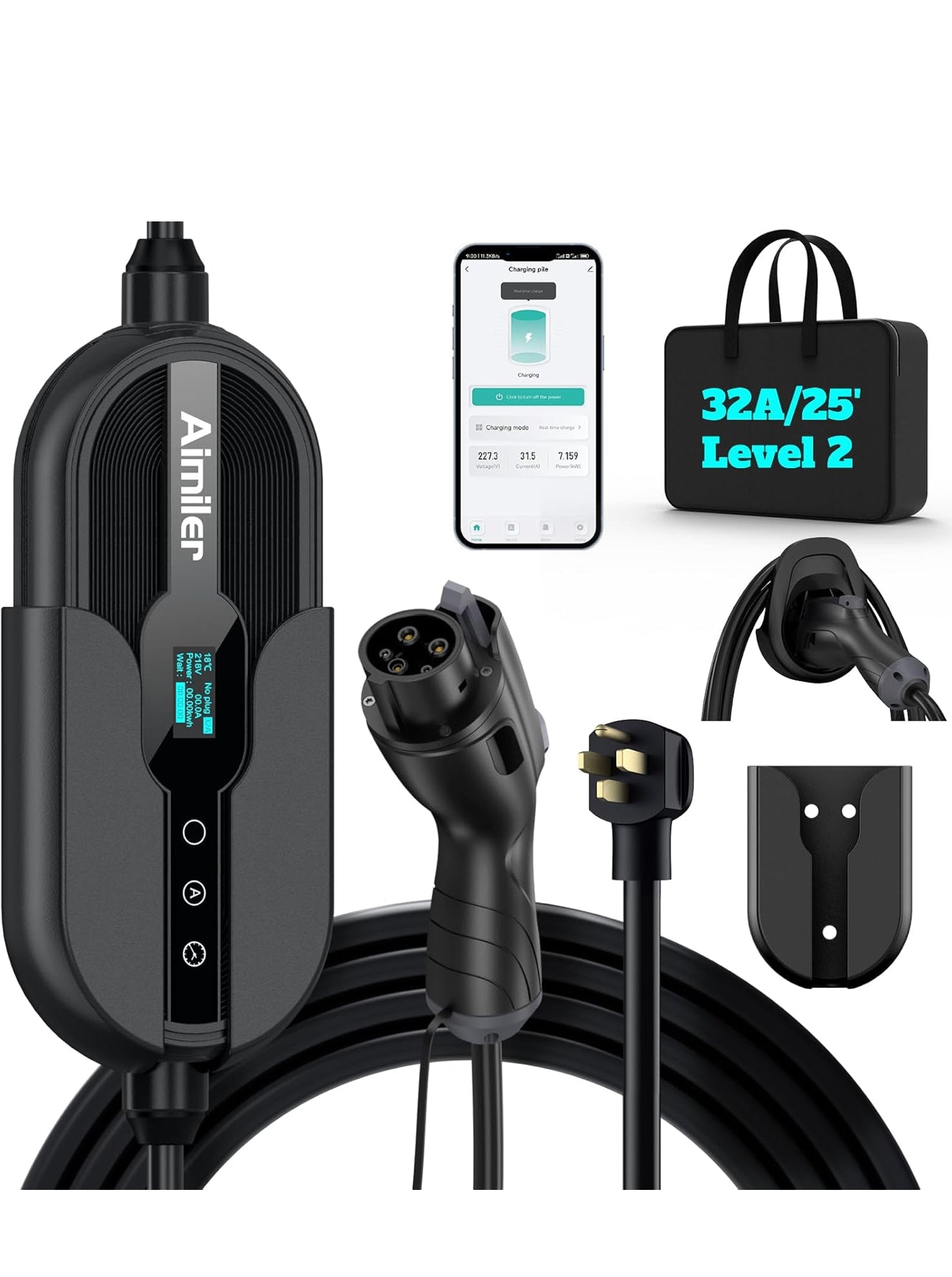 (NEW MSRP $299.99) Level 2 Electric Vehicle Charger, 32A 240V NEMA 14-50 Plug