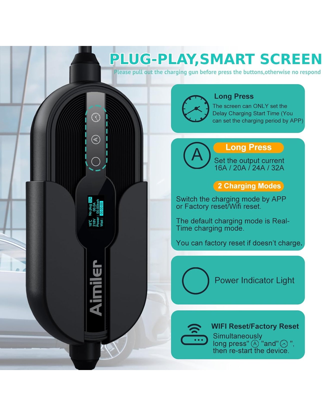 (NEW MSRP $299.99) Level 2 Electric Vehicle Charger, 32A 240V NEMA 14-50 Plug