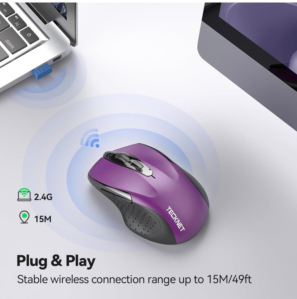 (MSRP $16.98) TECKNET Ergonomic Wireless Mouse – 2.4 GHz, 2600 DPI, 6 Buttons