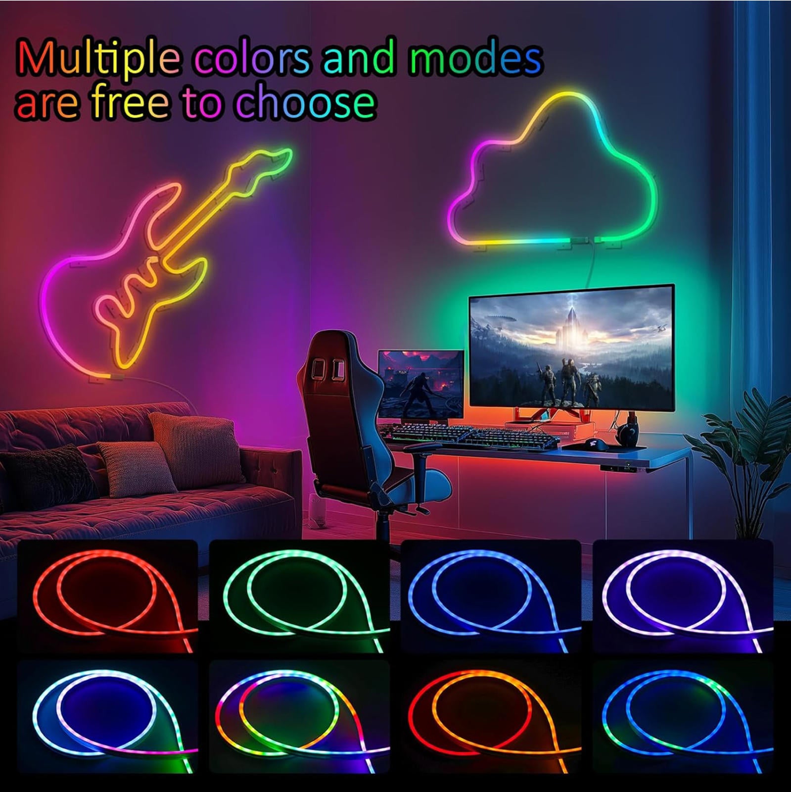 (NEW MSRP $19.99) 6.4ft LED Neon Rope Light Strip– App & Remote, Flexible Design