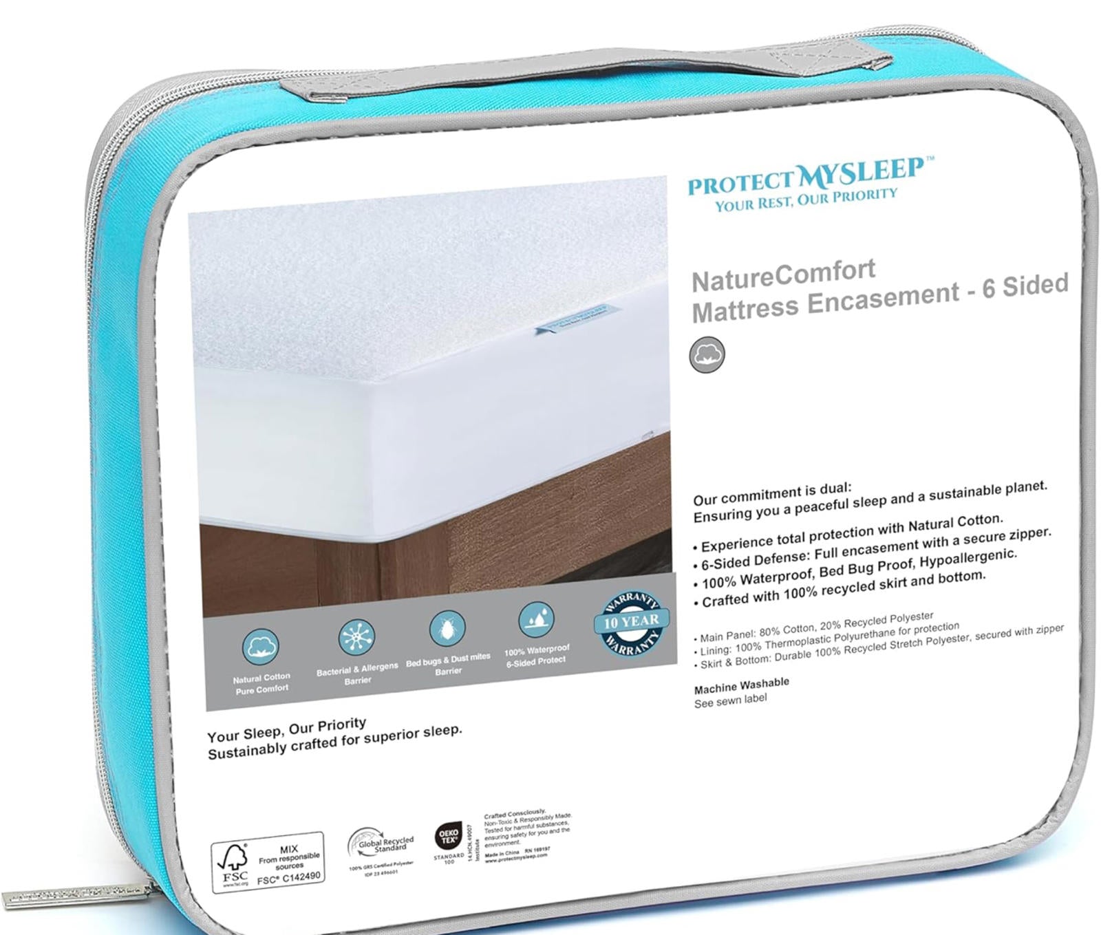 (MSRP $39.95) ProtectMySleep TWIN Cotton Terry Mattress protector. Waterproof