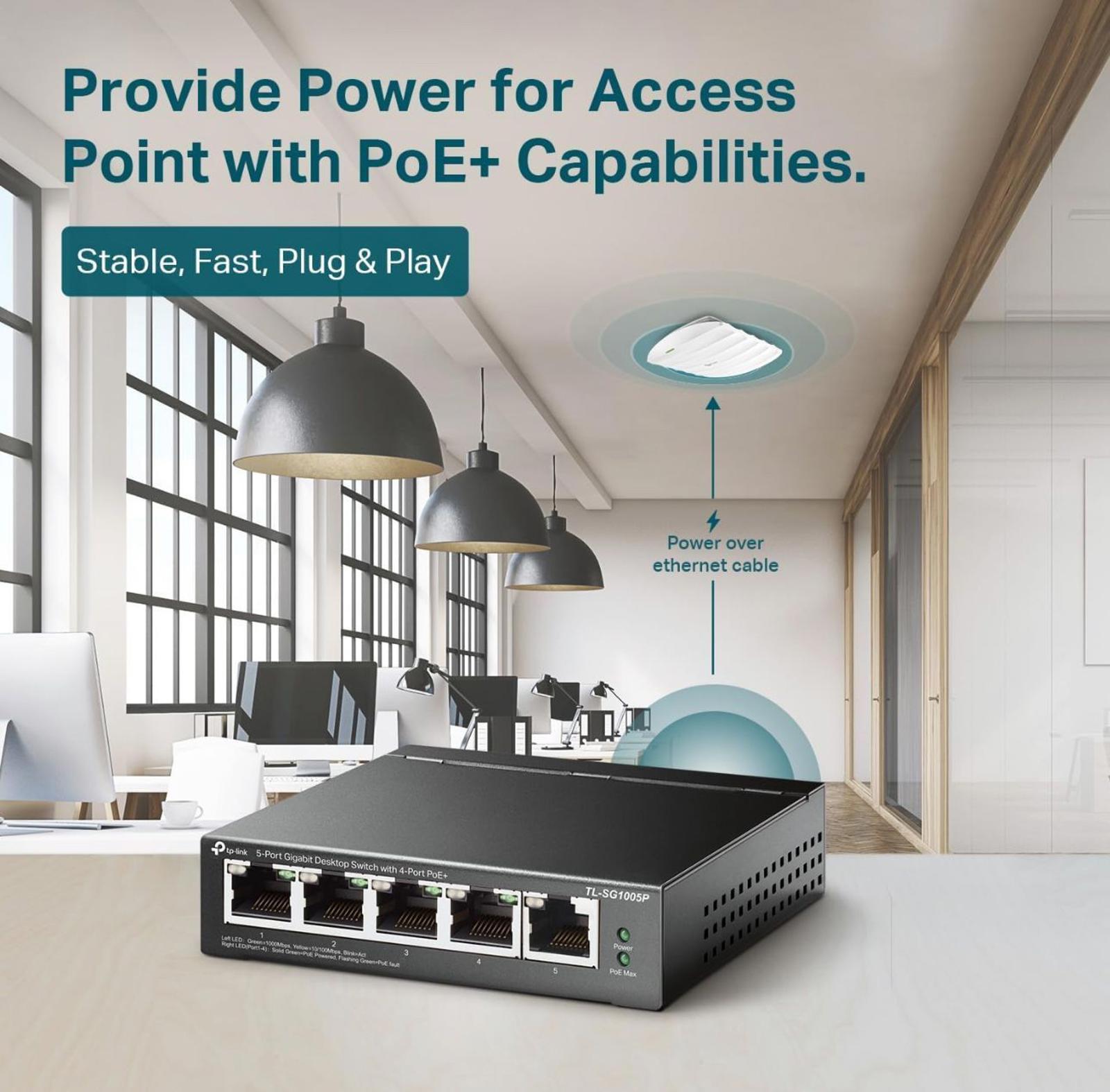 (NEW $56.95) TL-SG1005P, 5 Port Gigabit, 65W PoE Network Ethernet switch