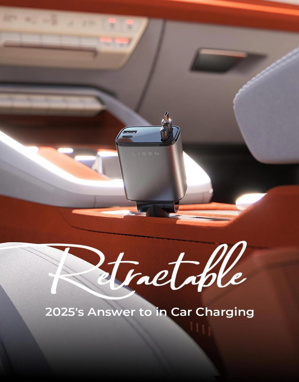 (MSRP $29.99) LISEN 69W Retractable 4‑in‑1 USB Car Charger — PD 30W + USB‑C