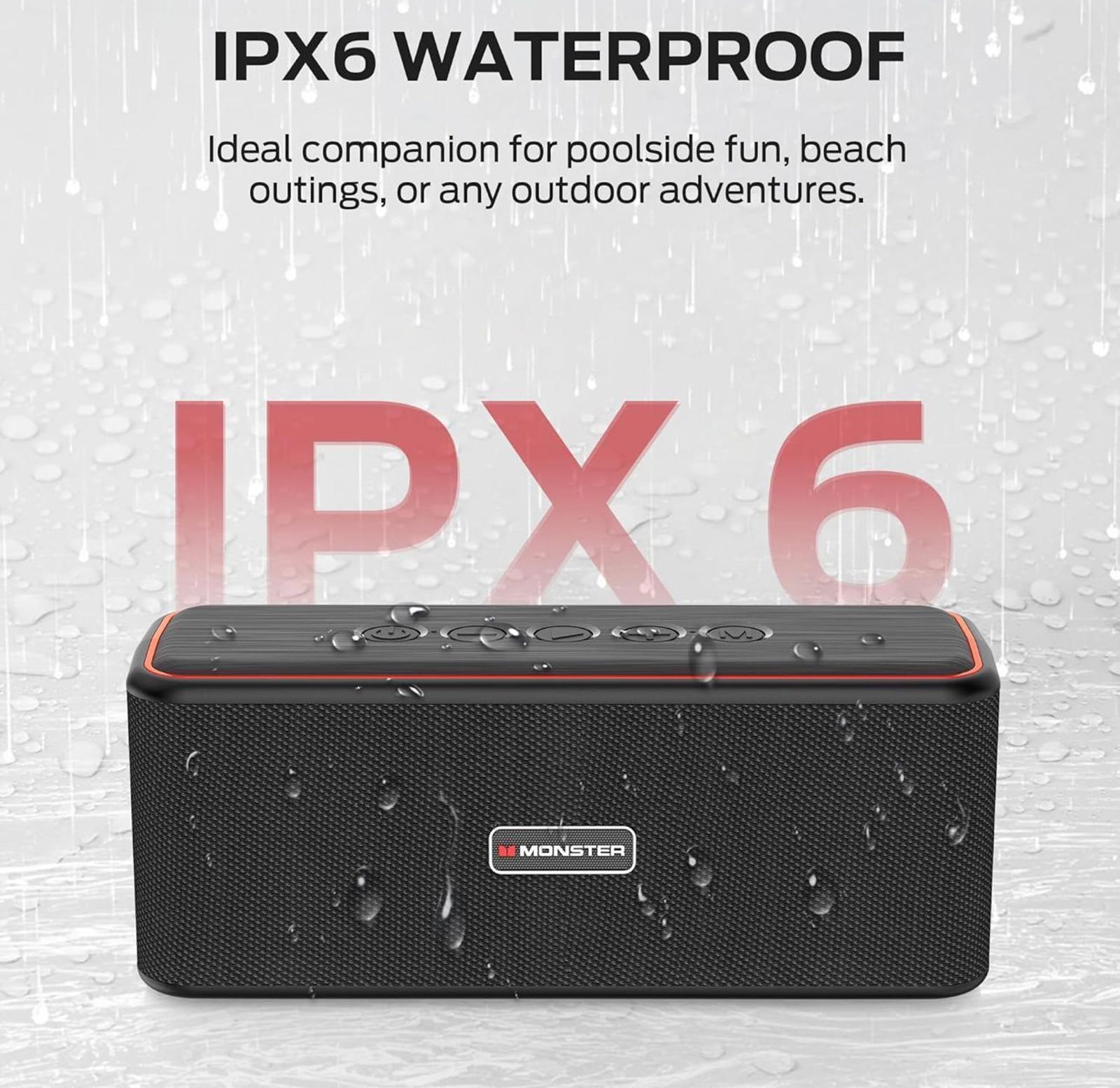 (NEW, MSRP $69.99) Monster Shock Plus BT Speaker– 30W Stereo, 15H Playtime, IPX6