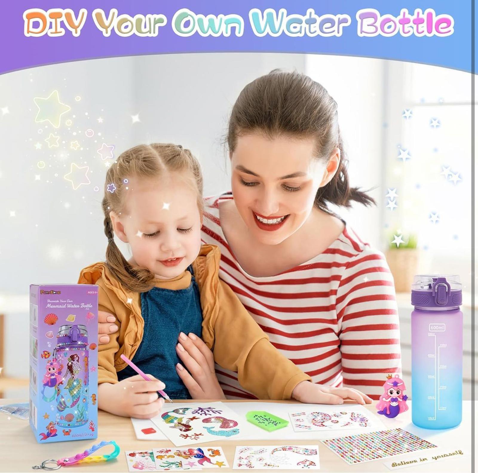 (NEW MSRP $18.99) Mermaid Water Bottle DIY Decorating Kit for Girls (15-Piece)